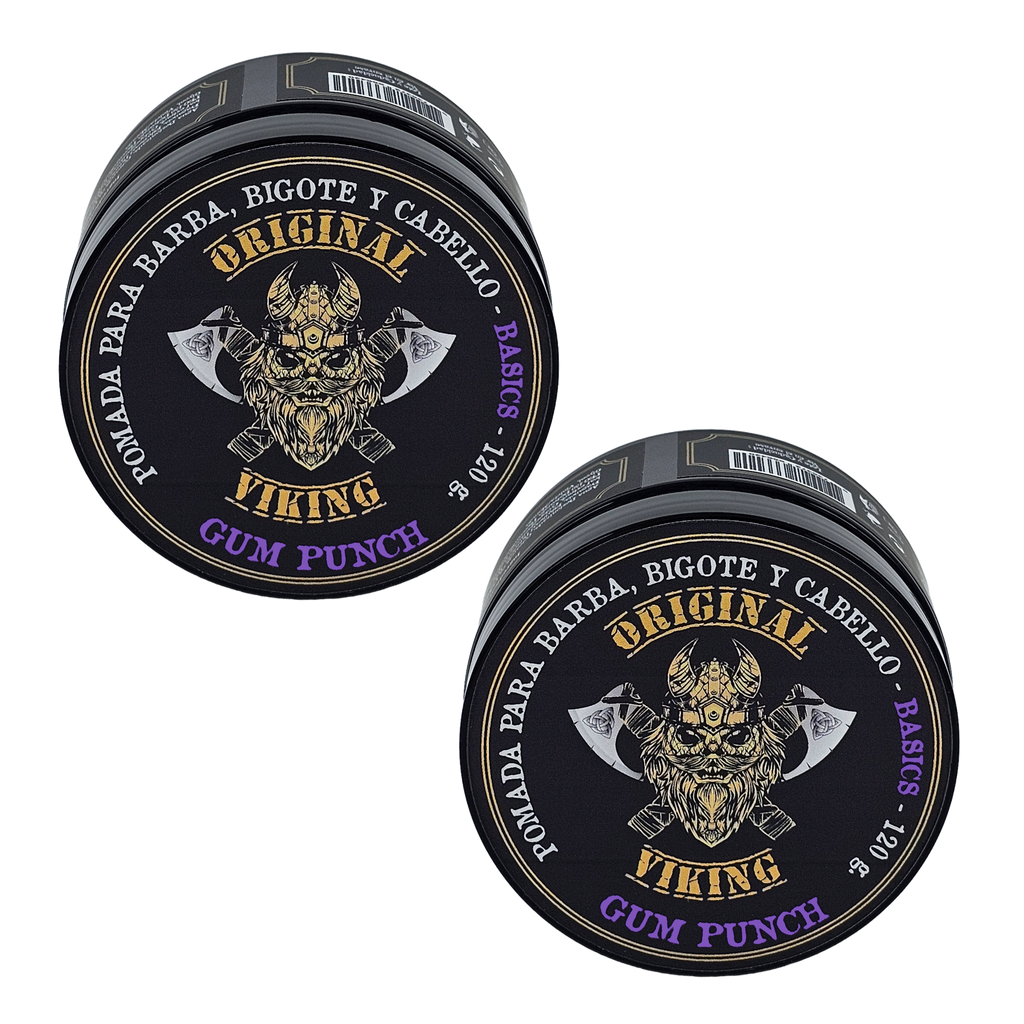 ORIGINAL VIKING Pomada Gum Punch 2 Pack – Pomada para Cabello Hombre Fijación Media con Aroma Dulce y Fresco | Modelado Preciso Larga Duración | Para Cabello y Barba | Vegano, Sin Parabenos, Base Agua | 2 x 120g (240g)