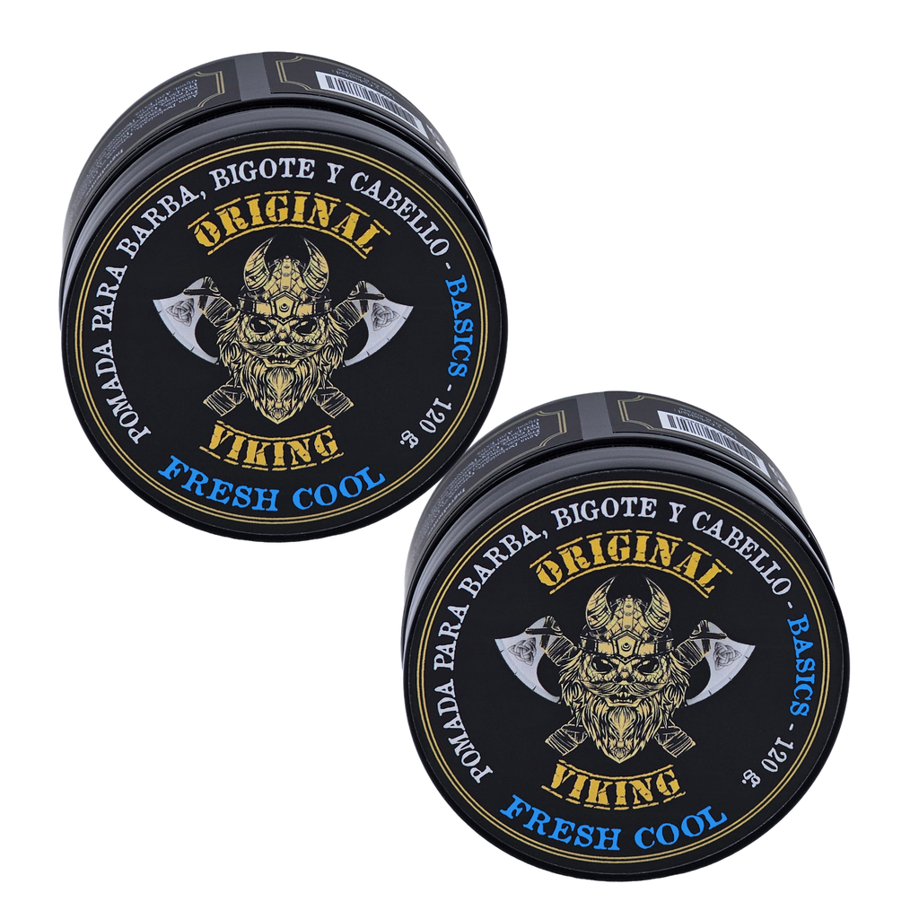 ORIGINAL VIKING Pomada Fresh Cool 2 Pack – Pomada para Cabello Hombre Fijación Media con Aroma Fresco a Menta | Modelado Preciso Larga Duración | Para Cabello y Barba | Vegano, Sin Parabenos, Base Agua | 2 x 120g (240g)