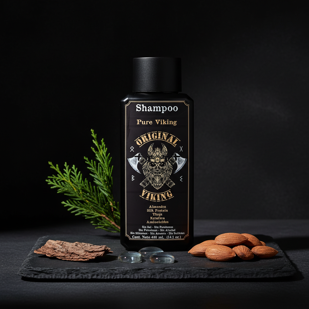 Shampoo Pure Viking. Cuidado Completamente Natural que nutre y protege.