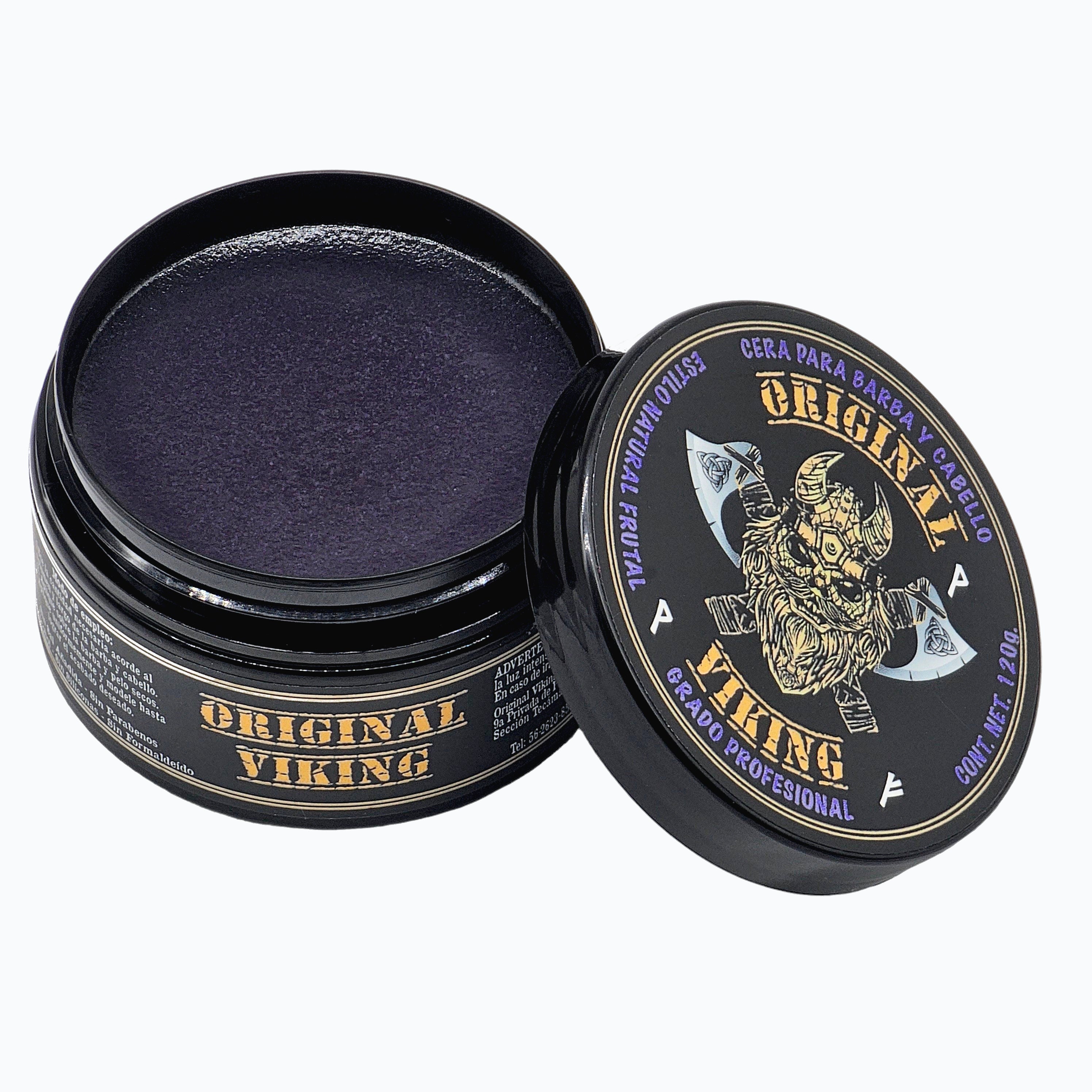 ORIGINAL VIKING Cera Frutal Shock – Cera para Cabello Hombre Fijación Alta, Aroma Seductor de Frutos Rojos | Estilo Natural y Manejable Todo el Día | Para Barba, Bigote y Cabello | Vegano, Sin Parabenos, Aroma de Frutos Rojos | 120g