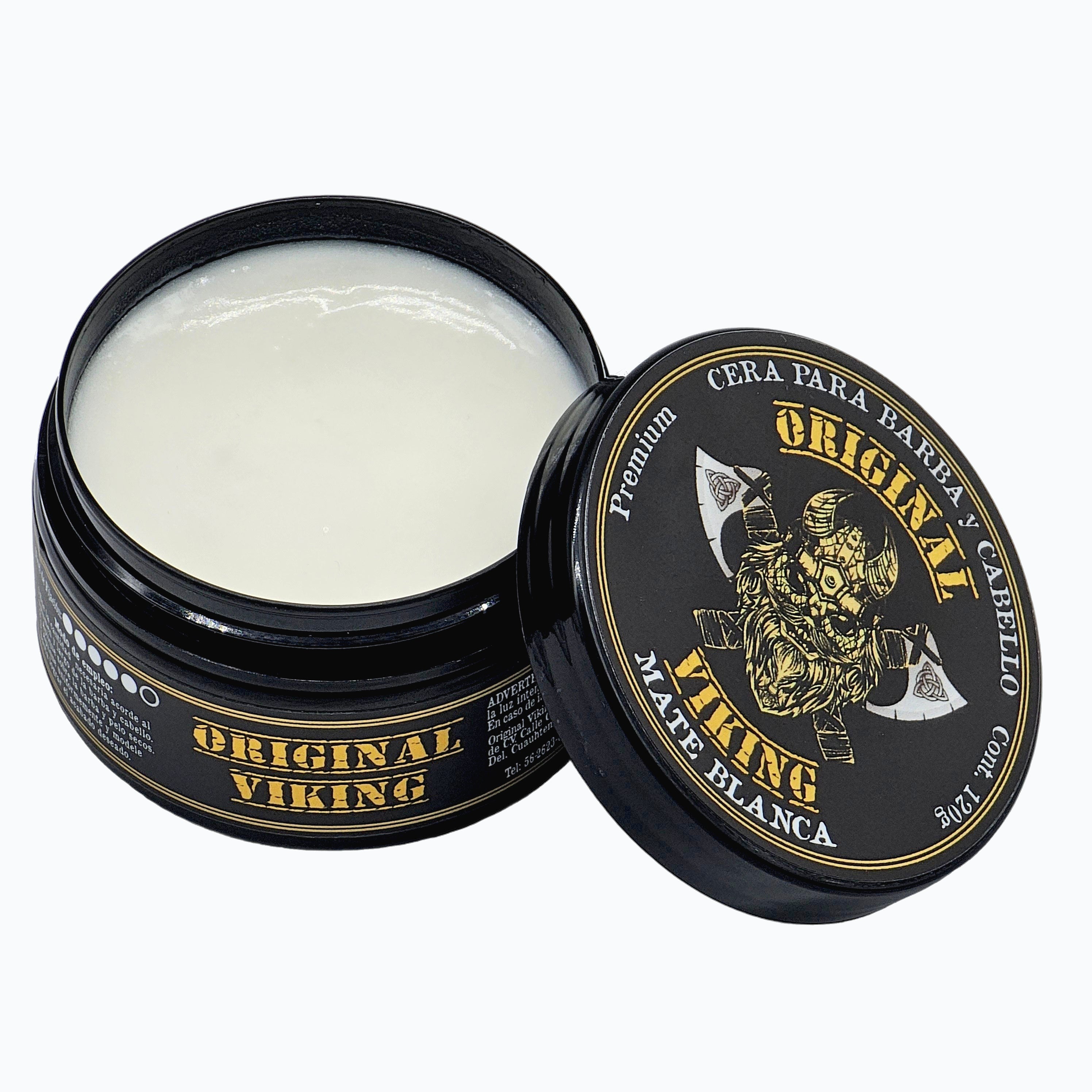 ORIGINAL VIKING Cera Mate Blanca – Cera para Cabello Hombre Efecto Mate Fijación Fuerte Sin Brillo | Look Moderno Todo el Día | Para Cabello, Barba y Bigote | Natural, Vegano, Sin Parabenos | 120g