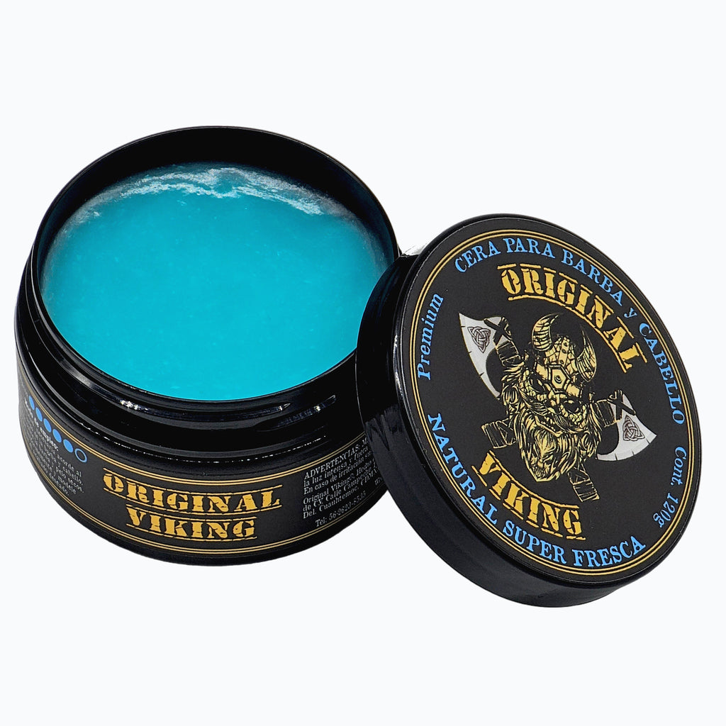 ORIGINAL VIKING Cera Natural Super Fresca – Cera para Cabello Hombre Fijación Fuerte con Aroma Refrescante | Efecto Natural o Húmedo según tu estilo | Para Barba, Bigote y Cabello | Vegano, Sin Parabenos | 120g