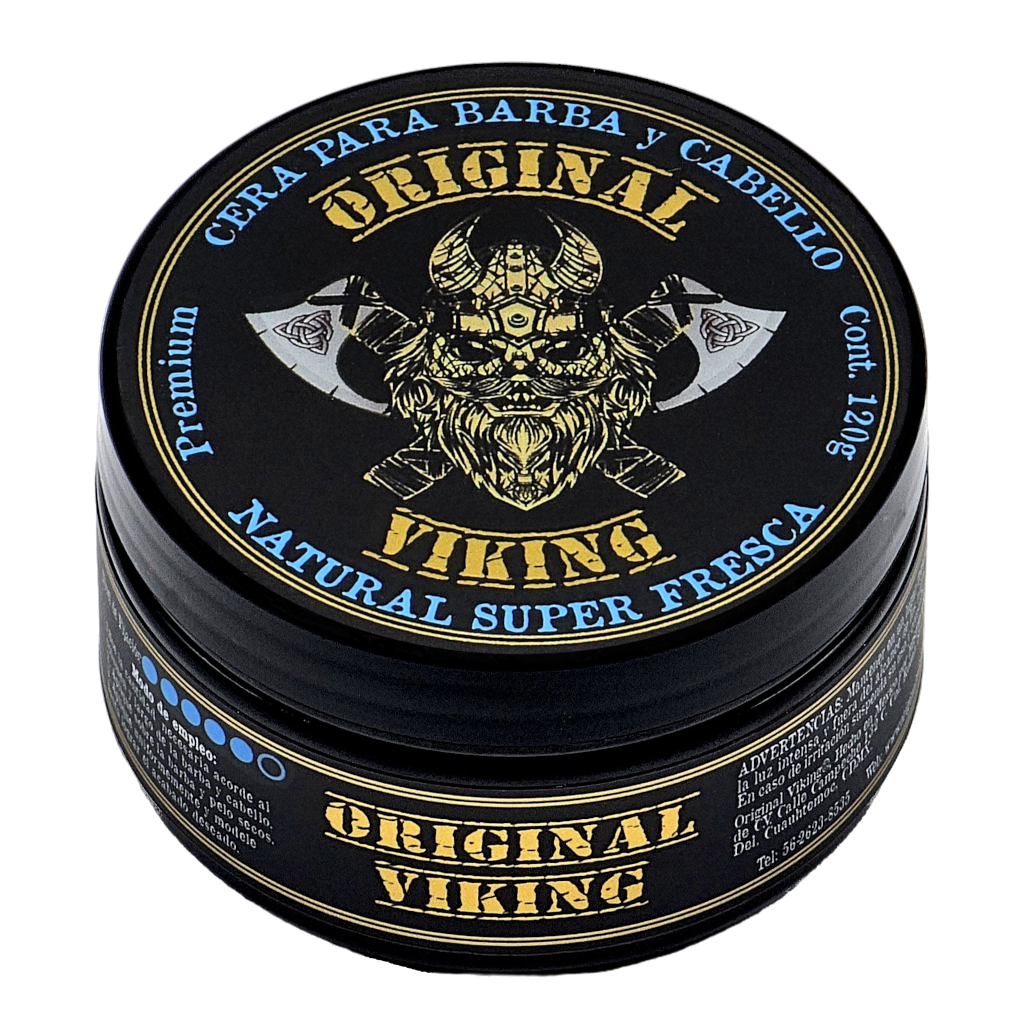 ORIGINAL VIKING Cera Natural Super Fresca – Cera para Cabello Hombre Fijación Fuerte con Aroma Refrescante | Efecto Natural o Húmedo según tu estilo | Para Barba, Bigote y Cabello | Vegano, Sin Parabenos | 120g
