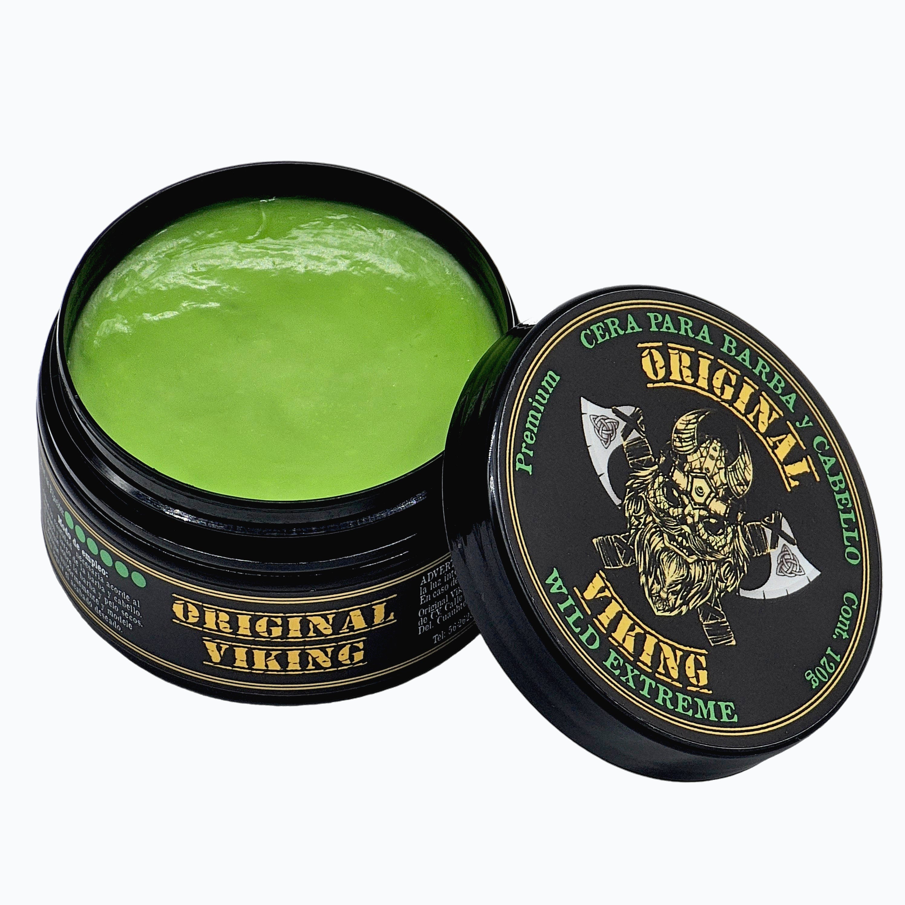 ORIGINAL VIKING Cera Wild Extreme – Cera para Cabello Hombre Fijación Extra Fuerte Todo el Día | Para Barba, Bigote y Cabello | Natural, Vegano, Sin Parabenos, Cruelty-Free, Aroma  | 120g
