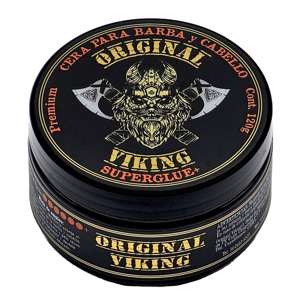 ORIGINAL VIKING Cera Super Glue – Cera Texturizadora Cabello Hombre con Volumen y Definición | Fijación Fuerte Efecto Barbería | Para Cabello y Barba | Natural, Vegano, Sin Parabenos, Aroma Tabaco-Vainilla | 120g